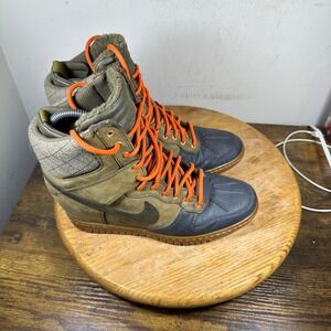 Nike Dunk Sky High SneakerBoot Wedge Olive Brown Orange 684954-300 Womens 9.5